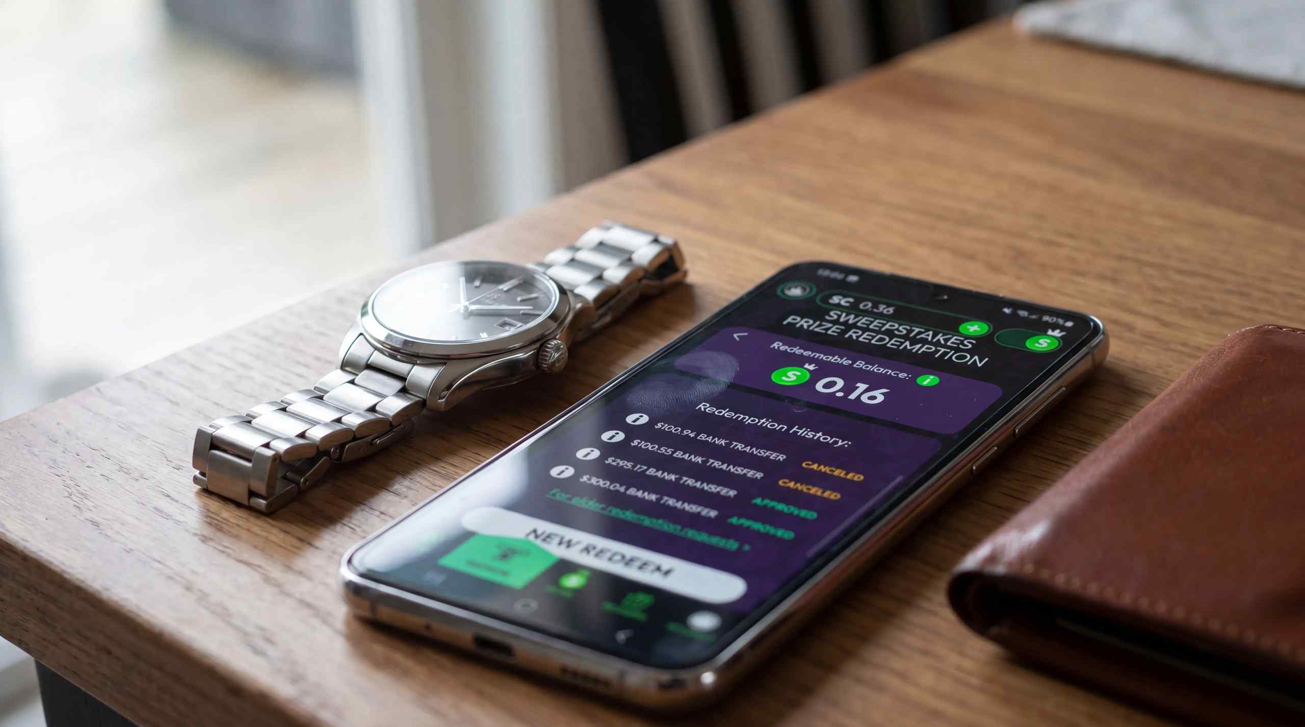 phone with winnings and watch